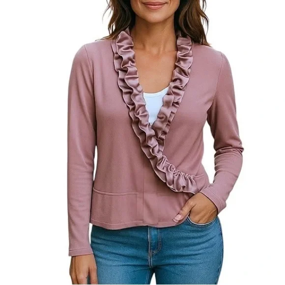 Joseph Ribkoff Satin Ruffle Wrap Blouse - Picture 7 of 7